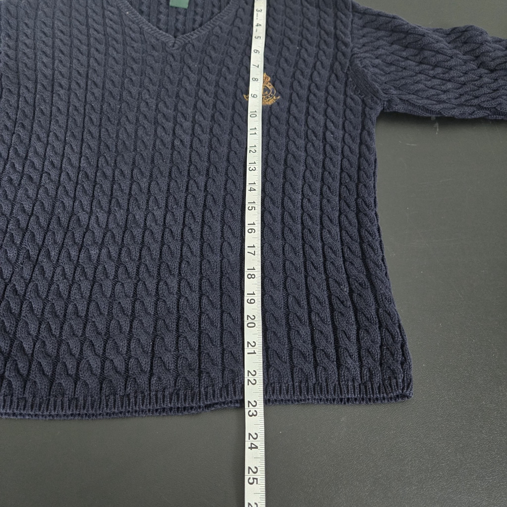 VTG Lauren Ralph Lauren Womens 90s Cable Knit Old Money Sweater Small Navy Crest - Picture 6 of 6